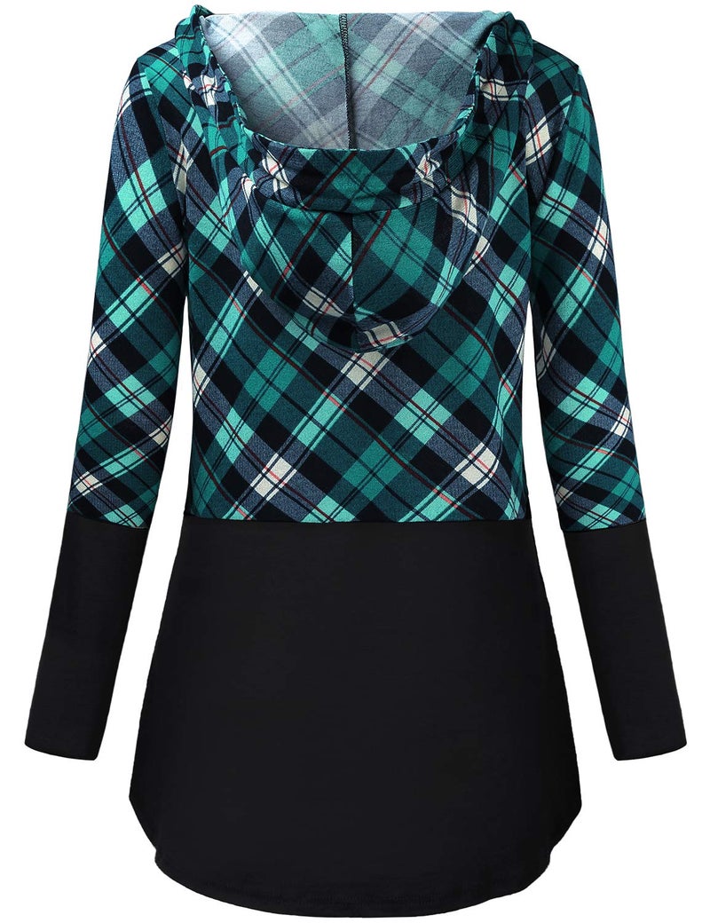 connche Quinee Nursing Sweatshirts for Breastfeeding, Pullover Hoodies for Women Kangaroo Pocket Maternity Shirts Long Sleeve Autumn Thin Tunic Tops for Leggings Black Blue Plaid S - Image 3